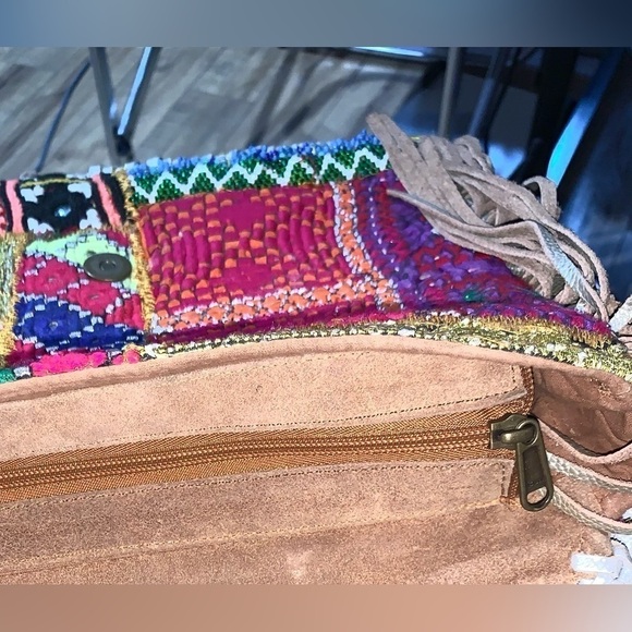 Boho Fringed Suede Patchwork Large Messenger Bag - Picture 10 of 11